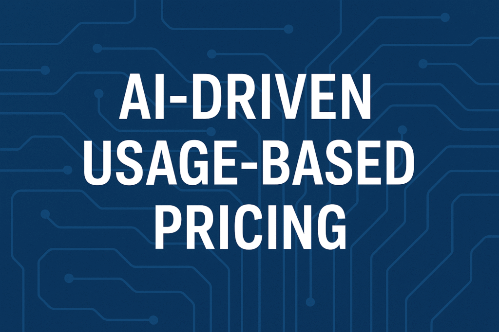  AI-Driven Usage-Based Pricing dashboard illustration showing SaaS analytics, real-time billing metrics, and dynamic pricing graphs without any human figures.
